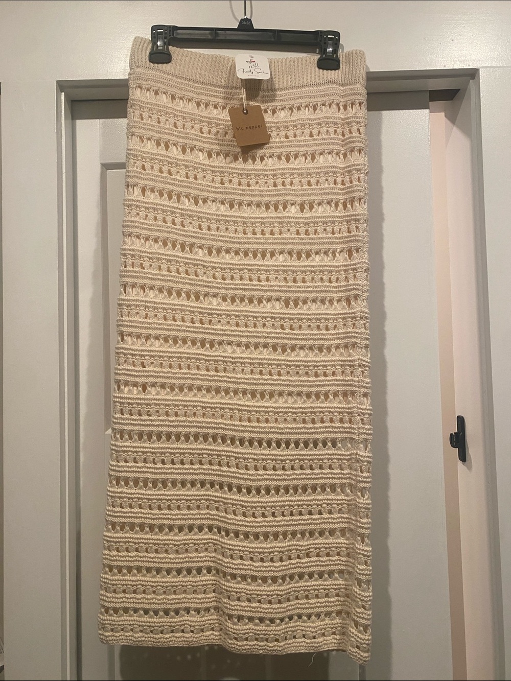 Blu Pepper Cream Crochet Maxi Skirt